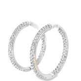 14k White Gold 1.50ct G SI2 Round Diamond Inside/Out Pave Hoop Earrings 3.5mm